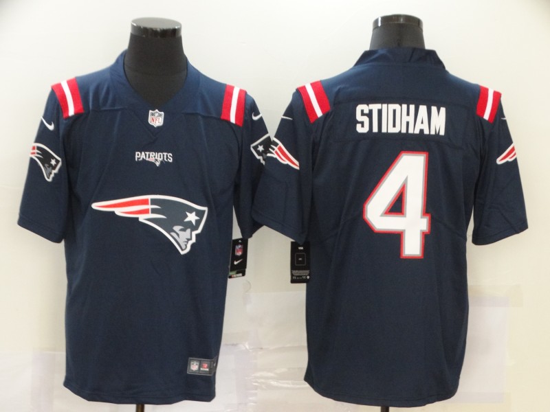 Men's New England Patriots #4 Jarrett Stidham Navy Team Big Logo Limited Stitched NFL Jersey